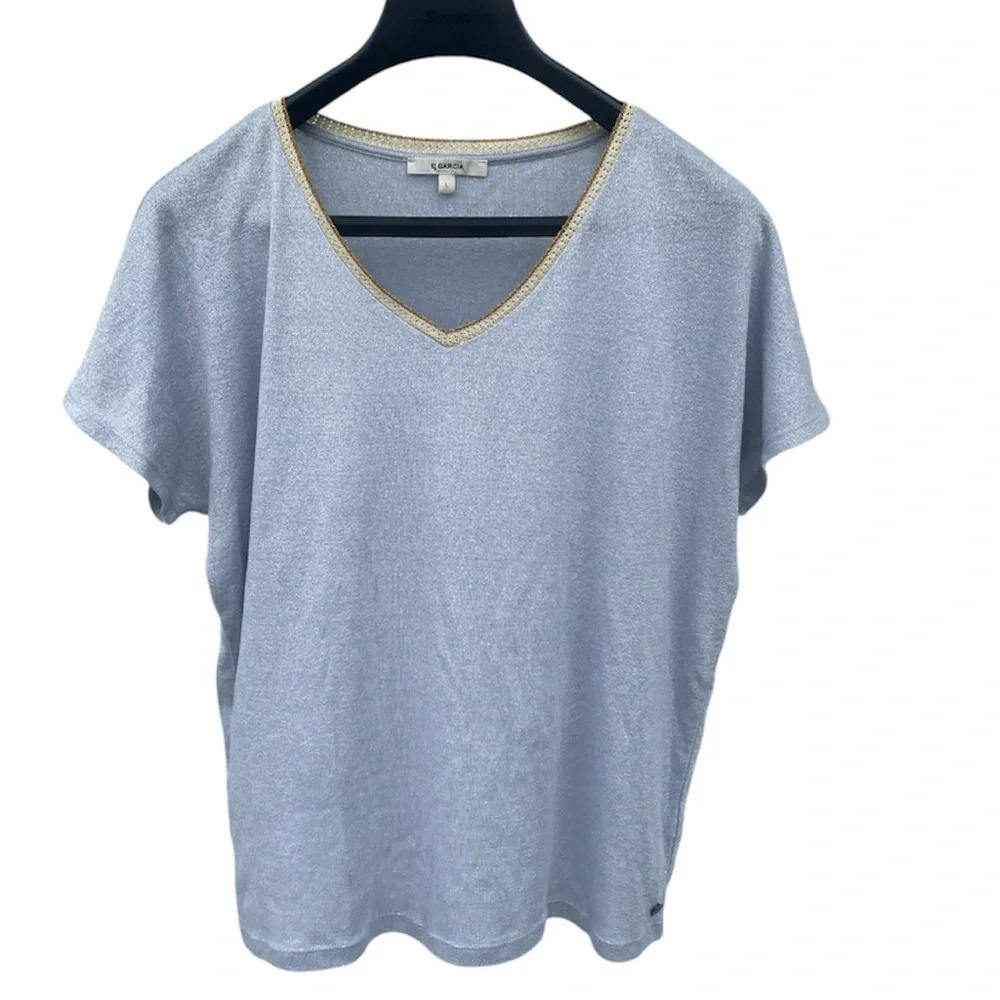 Garcia Metallic Glitter Blouse/T Shirt,  Size Large